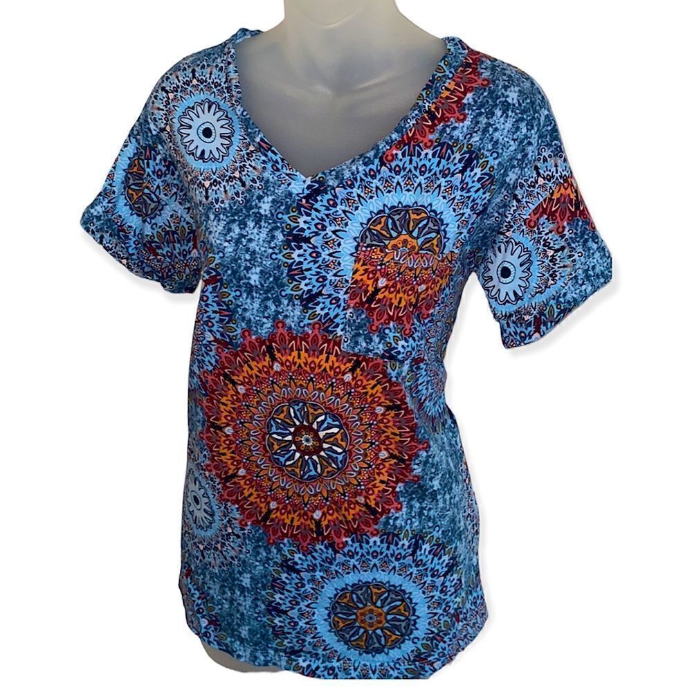 PrinStory Medallion Hippie Boho Summer Top Shirt Blouse, dopamine, EUC- medium M - Picture 2 of 5